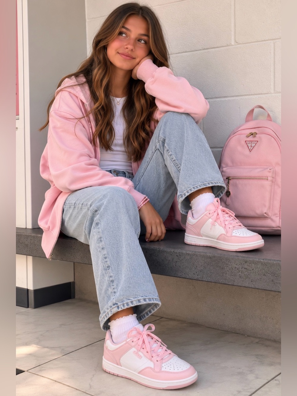 Guess kids/teenager Pink and White Low-Top Sneakers